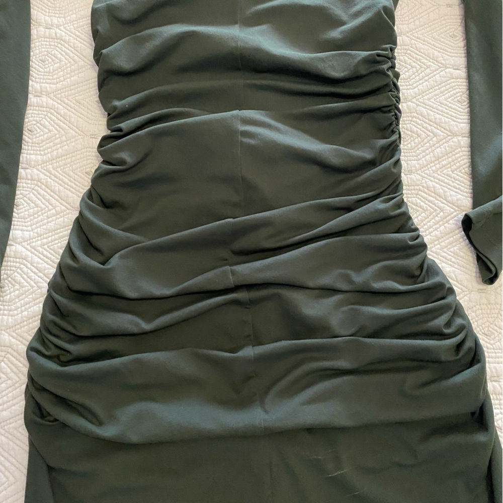 New Susana Monaco Crisscross MockNeck Bodycon Dress Longsleeve Hunter Green Sz L - Picture 5 of 15